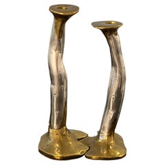 Vintage Pair of David Marshall candelstics in Aluminium and Brass, Unikat, Spain 1970