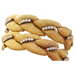 Pair of David Webb Gold, Platinum, and Diamond Bracelets