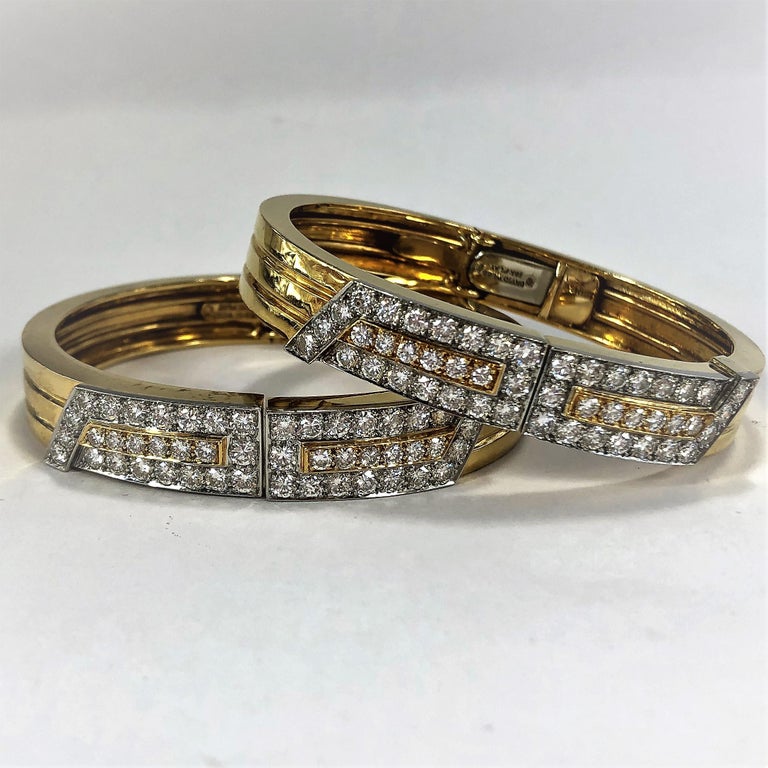 Pair of David Webb Platinum/Gold and Diamond Split Front Bangles For ...