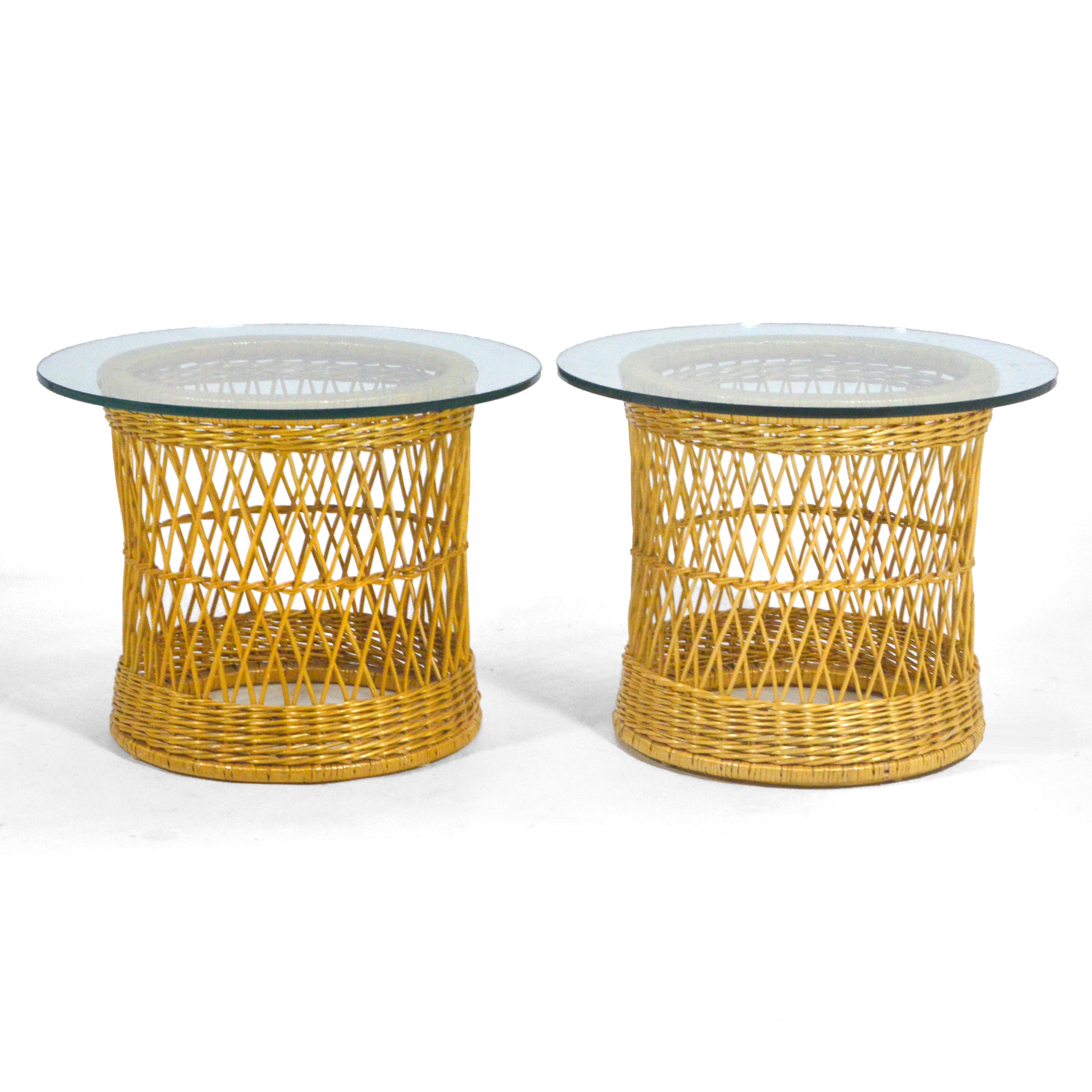 Hollywood Regency Pair of Davis Allen Round End Tables by McGuire