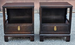 Pair of Davis Cabinet Asian Style Dark Stained Bedside Tables