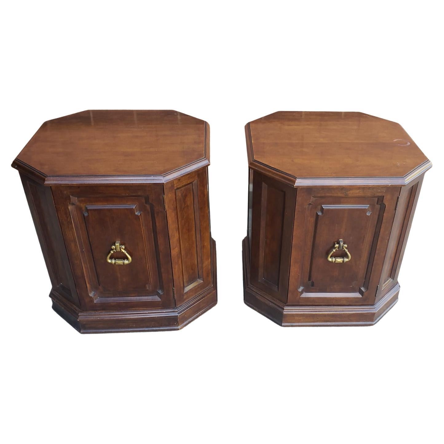 Stained Pair of Davis Cabinet Co. Cherry Octogonal Commodes or Side Tables For Sale