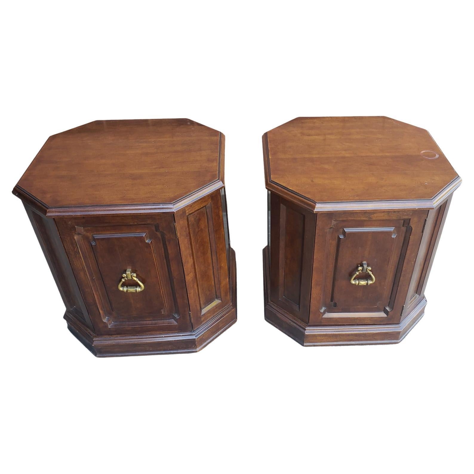 Pair of Davis Cabinet Co. Cherry Octogonal Commodes or Side Tables For Sale 1