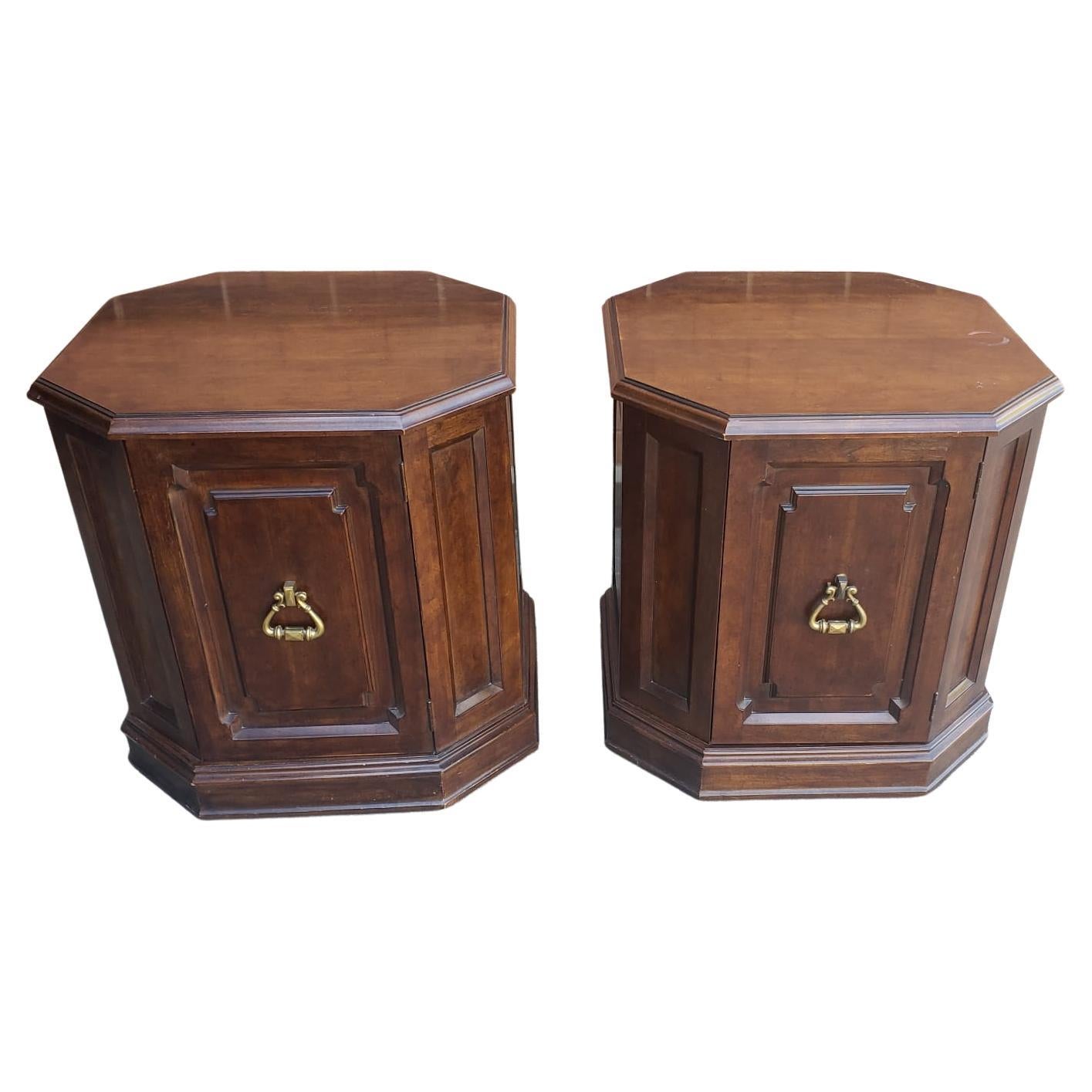 Pair of Davis Cabinet Co. Cherry Octogonal Commodes or Side Tables For Sale 2