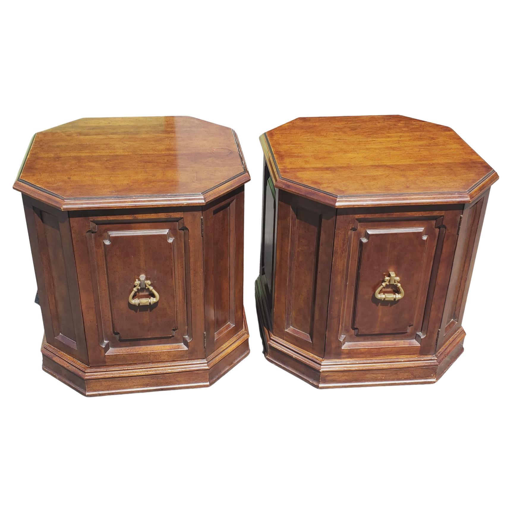 Pair of Davis Cabinet Co. Cherry Octogonal Commodes or Side Tables For Sale