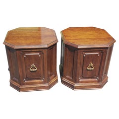 Vintage Pair of Davis Cabinet Co. Cherry Octogonal Commodes or Side Tables
