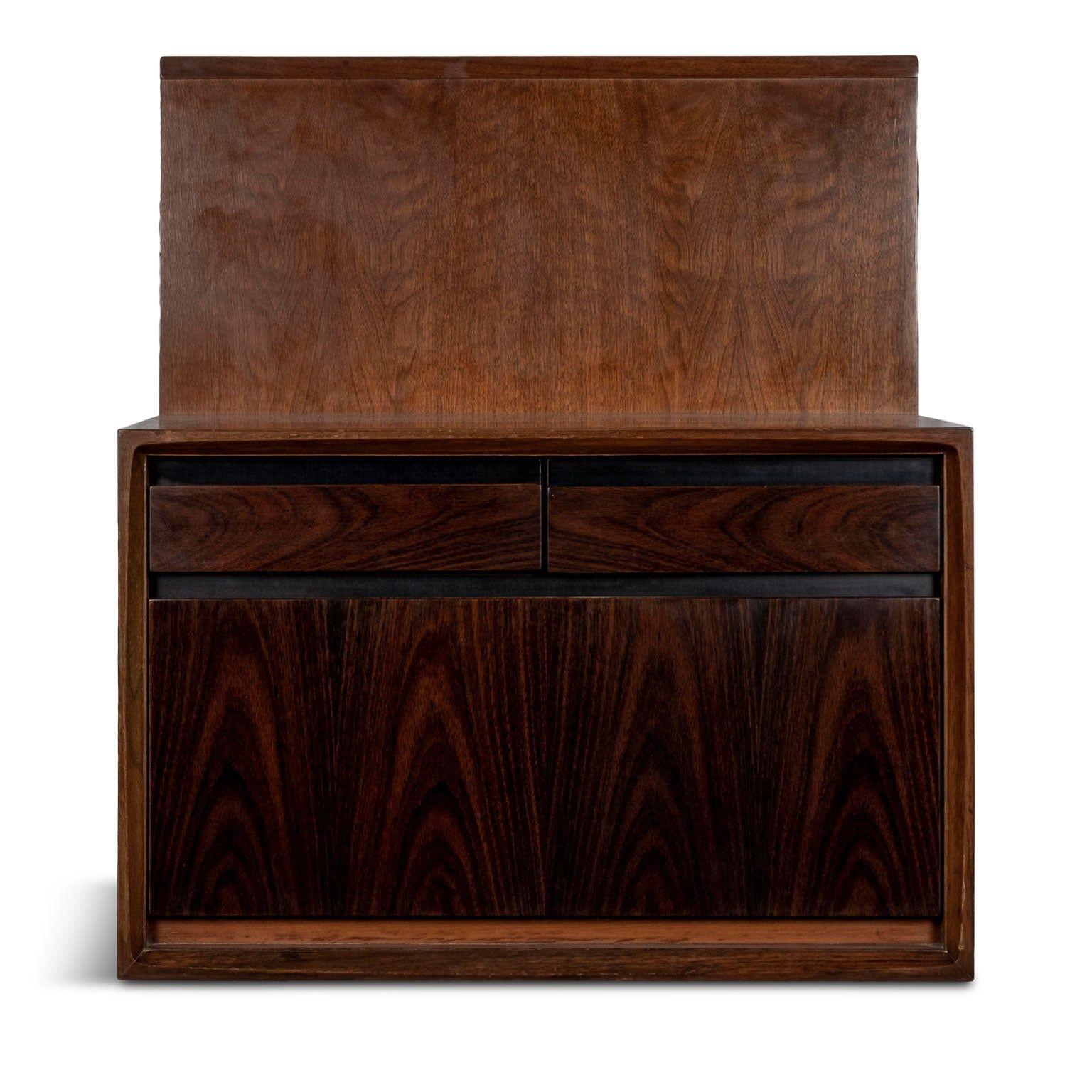 Pair of De Coene Wall-Mounted Bedside Tables in Walnut and Rosewood For Sale 1