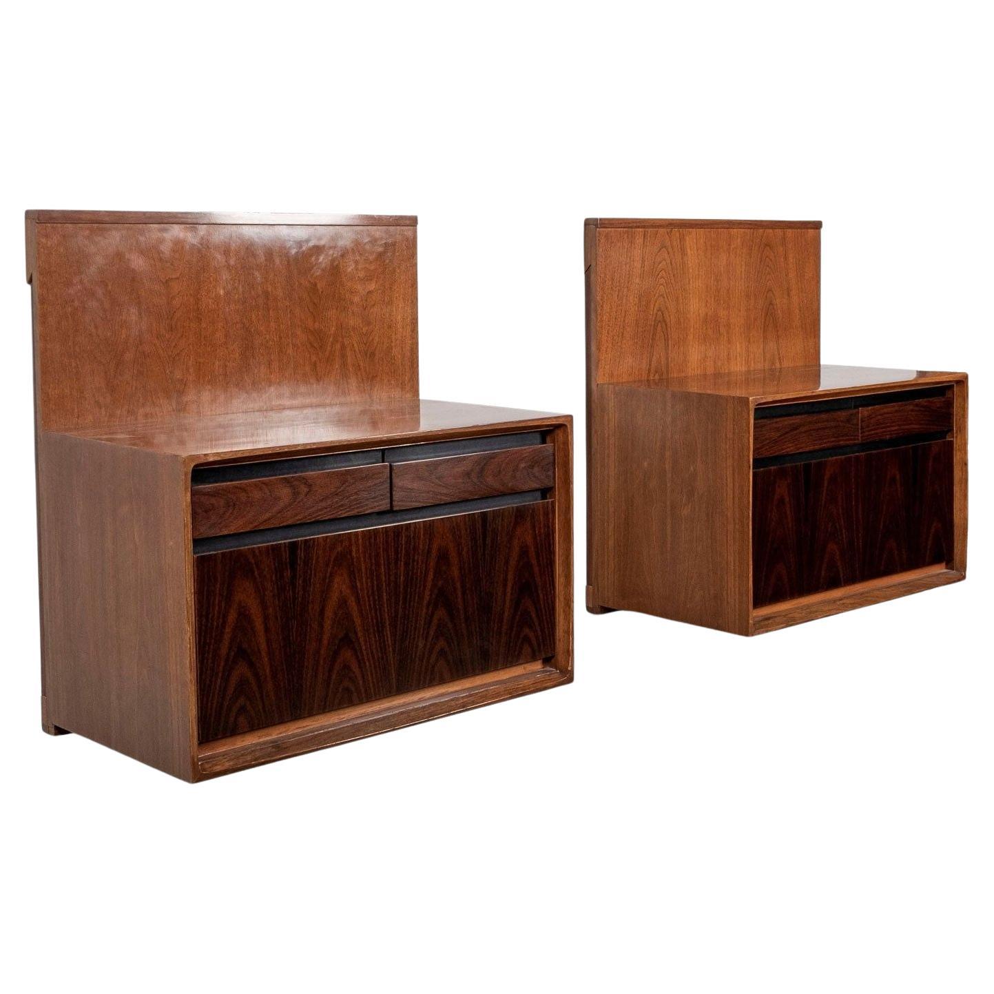 Pair of De Coene Wall-Mounted Bedside Tables in Walnut and Rosewood