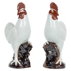 Pair of De Gournay of London Contemporary Porcelain Roosters