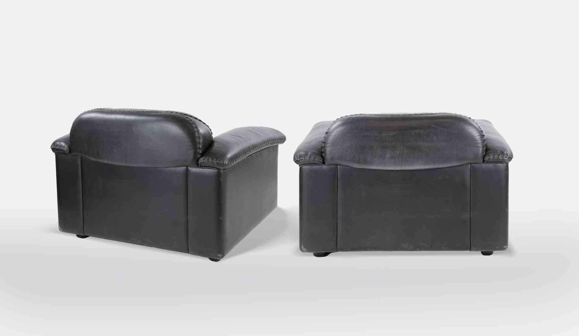 Pair of De Sede Black Leather Armchairs DS-110, 1970s For Sale 1