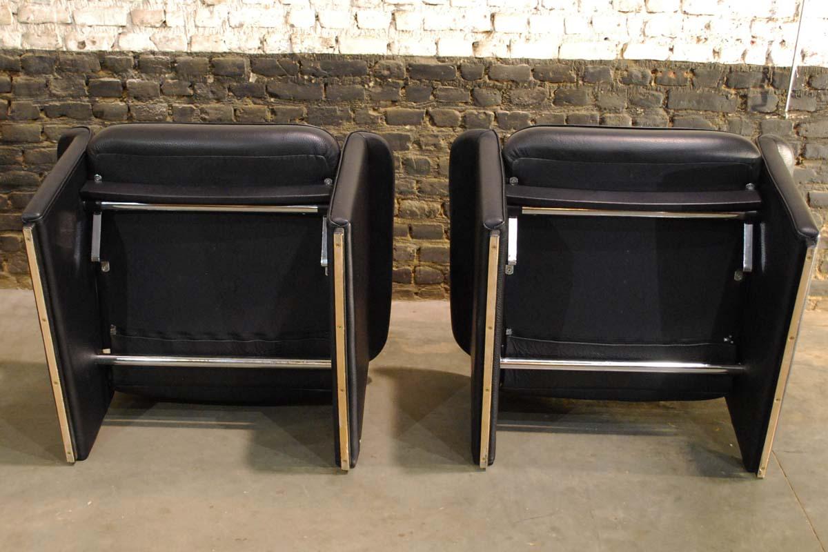 Pair of De Sede Black Leather Reclining DS50 Lounge Chairs, Switzerland, 1970s 4