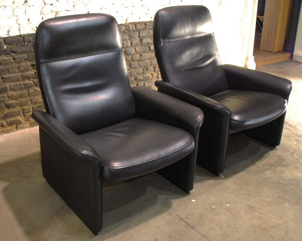 Pair of De Sede Black Leather Reclining DS50 Lounge Chairs, Switzerland, 1970s In Good Condition In Casteren, NL