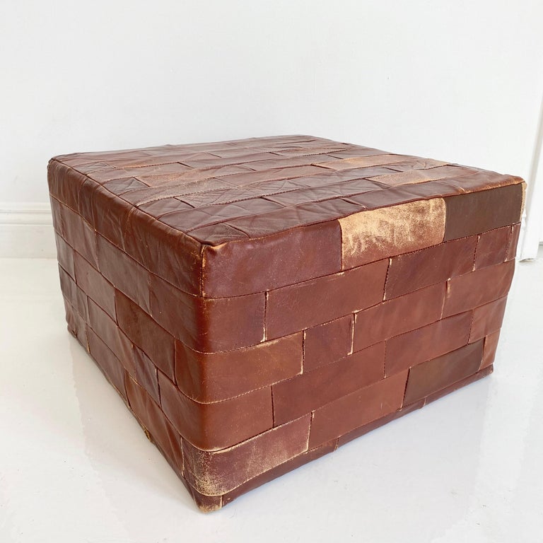 Pair of De Sede Brown Patchwork Leather Ottomans For Sale 8