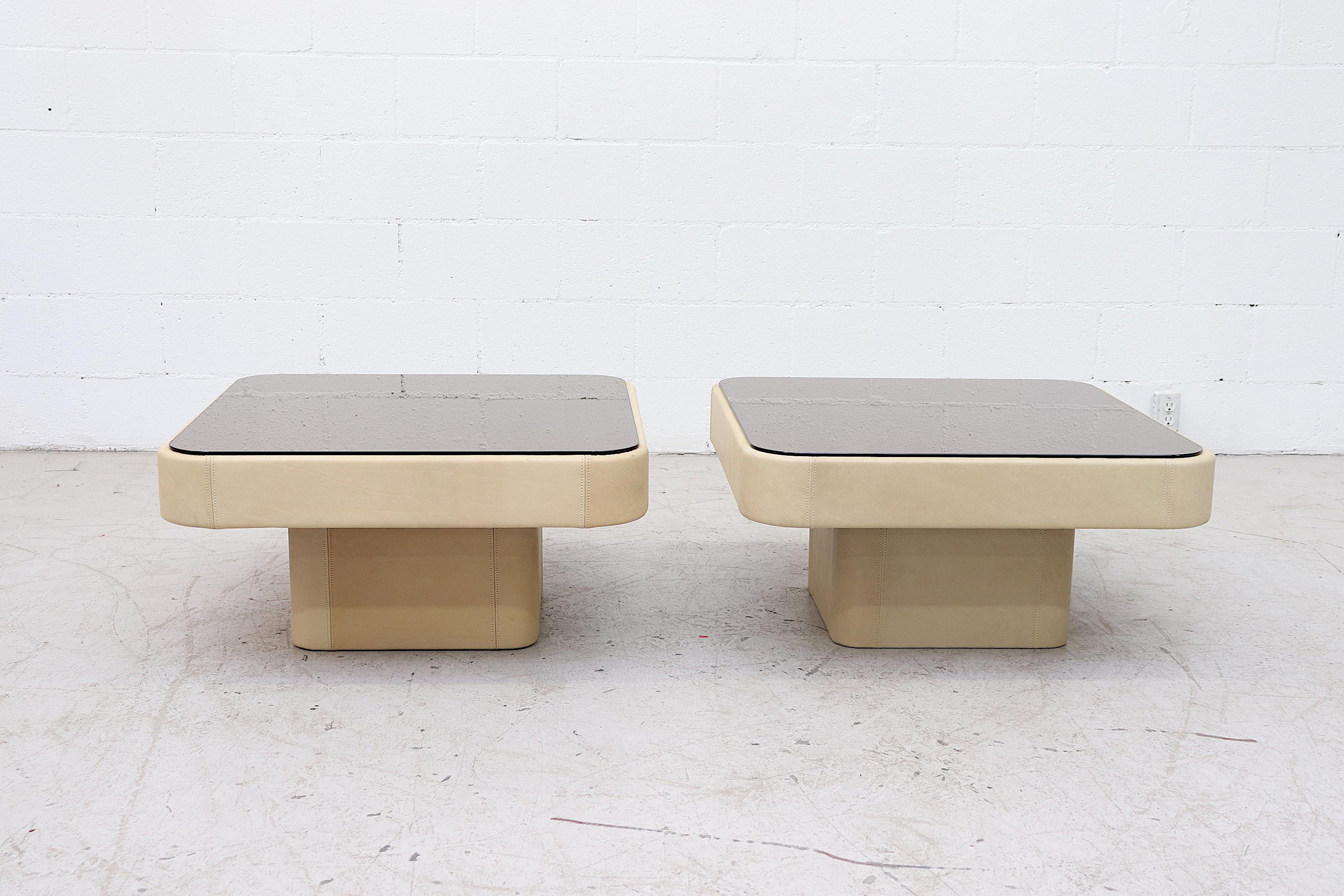 Mid-Century Modern Pair of De Sede Crème Leather Coffee Tables