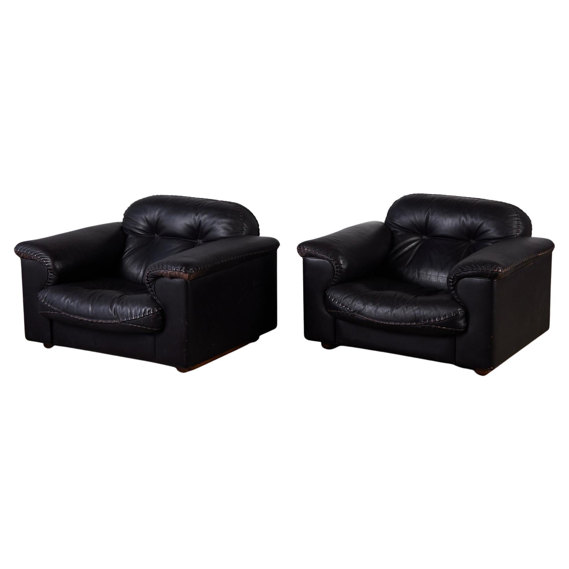 Pair of De Sede "DS-101" Leather Lounge Chairs