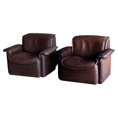 Pair of De Sede DS-12 Buffalo Leather Lounge Chairs, Switzerland, 1970s