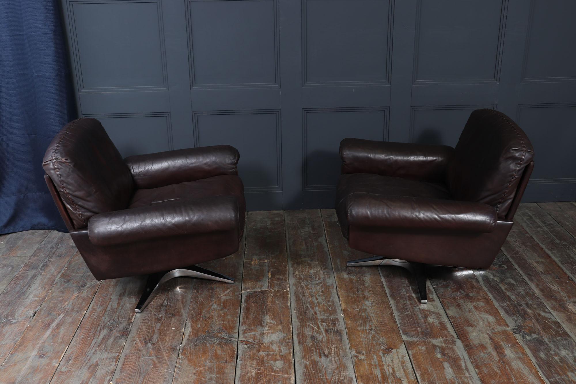 Pair of De Sede DS-31 Swivel Armchairs in Leather, Switzerland, c.1970s (Ende des 20. Jahrhunderts) im Angebot