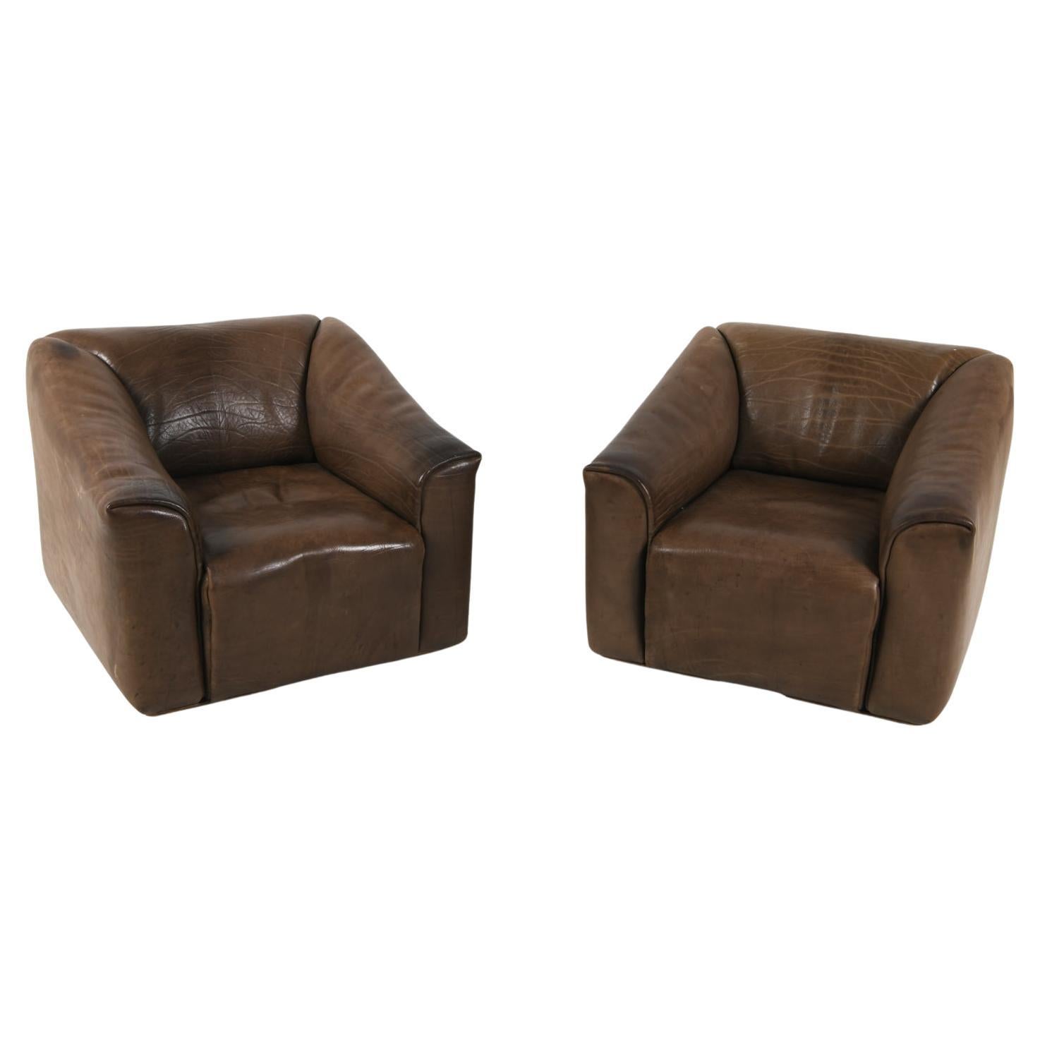 Pair of De Sede DS-47 Leather Lounge Chairs C. 1960s