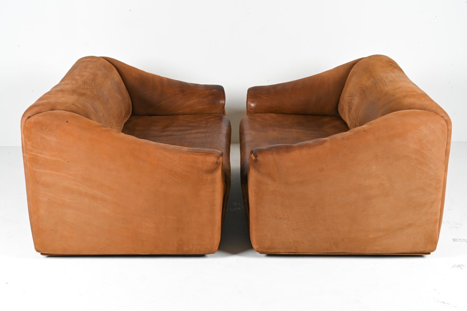 Pair of De Sede DS-47 Two-Seat Sofas in Nubuck Leather, c. 1970's For Sale 7