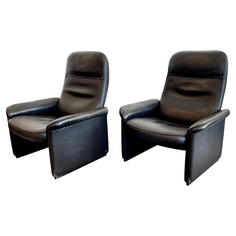 Pair of De Sede DS-50 Black Leather Recliner Chairs, 1970s Switzerland For Sale