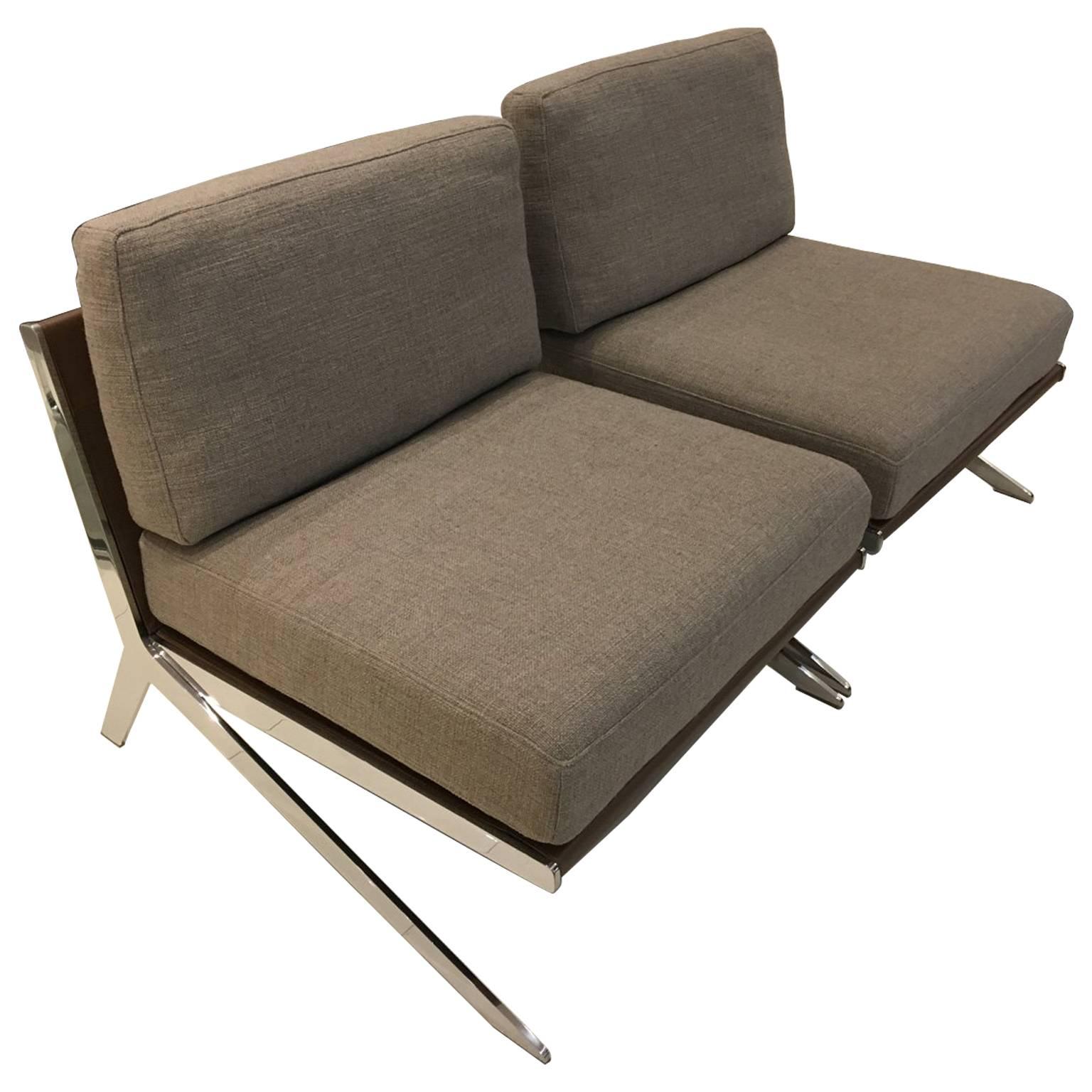 Pair of De Sede Ds-60 Armless Lounge Chairs Combination of Leather and Fabric