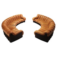 Pair of De Sede DS-600 'Snake' Sectional Sofas in Cognac Leather