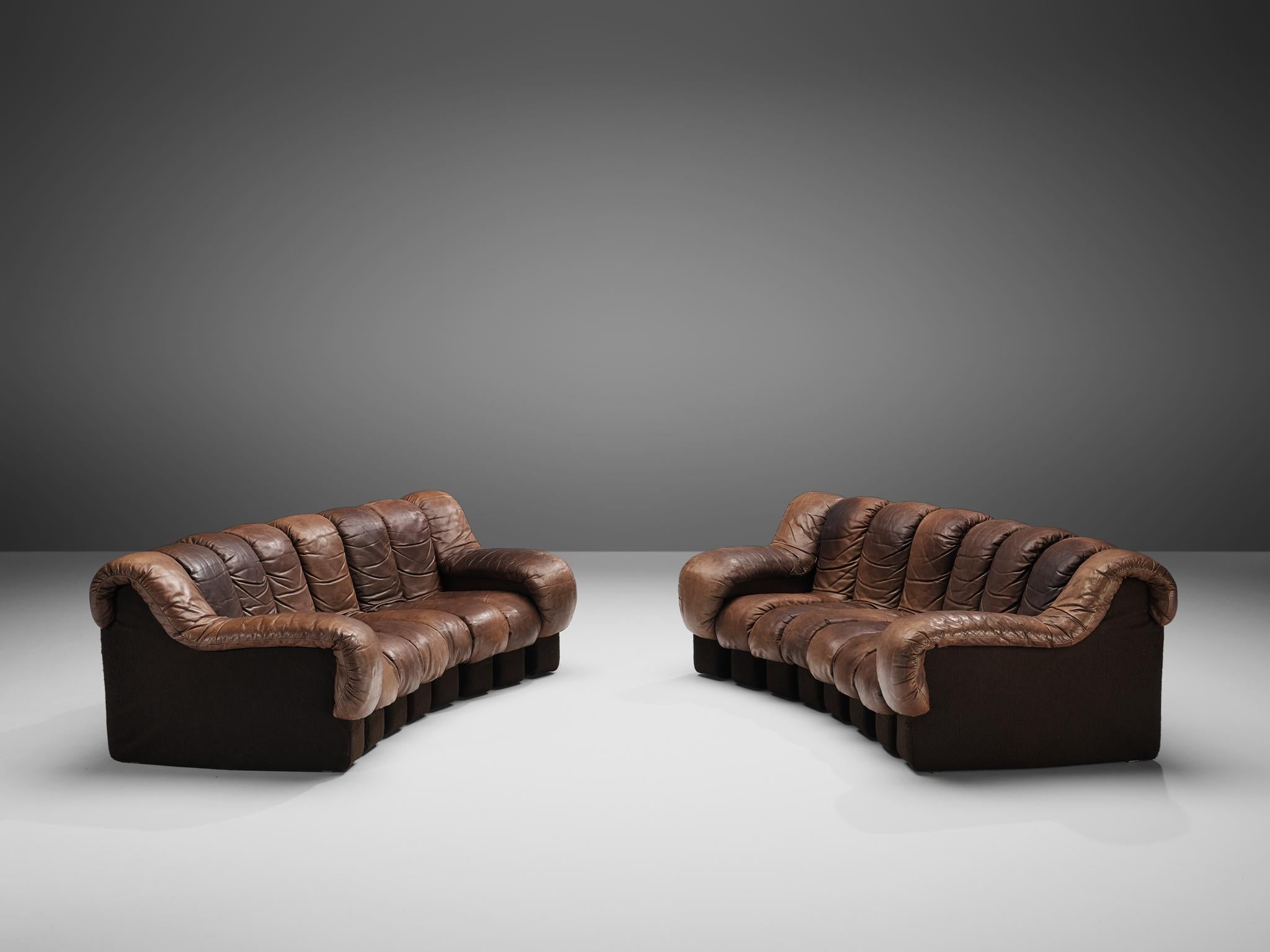 Swiss Pair of De Sede DS-600 Sofas in Brown Leather