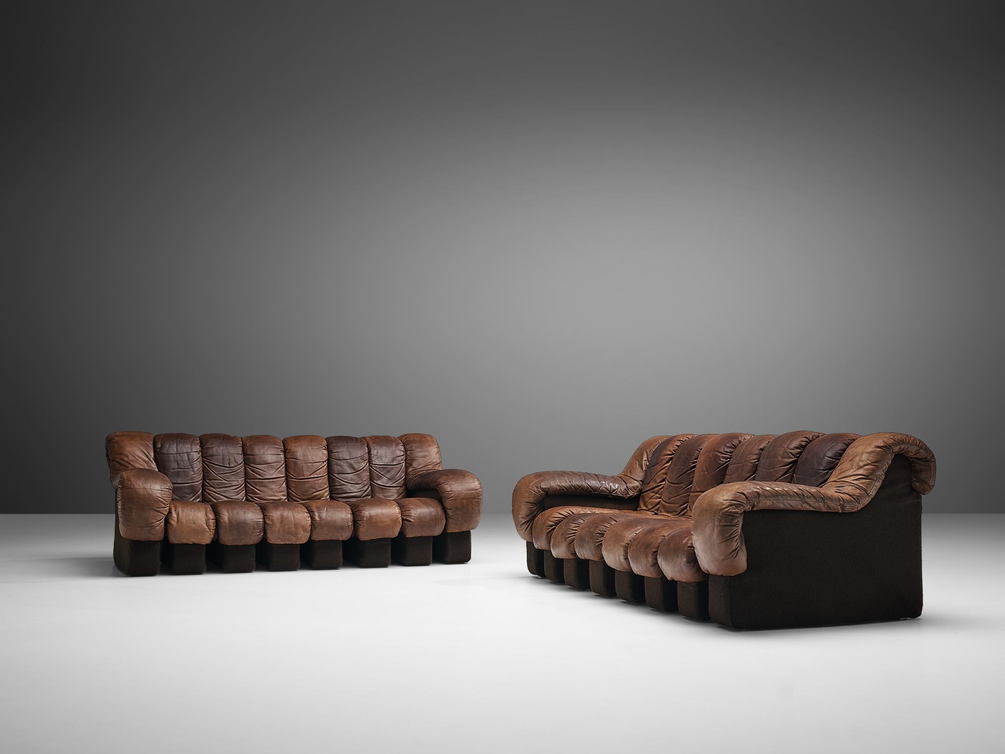 Late 20th Century Pair of De Sede DS-600 Sofas in Brown Leather
