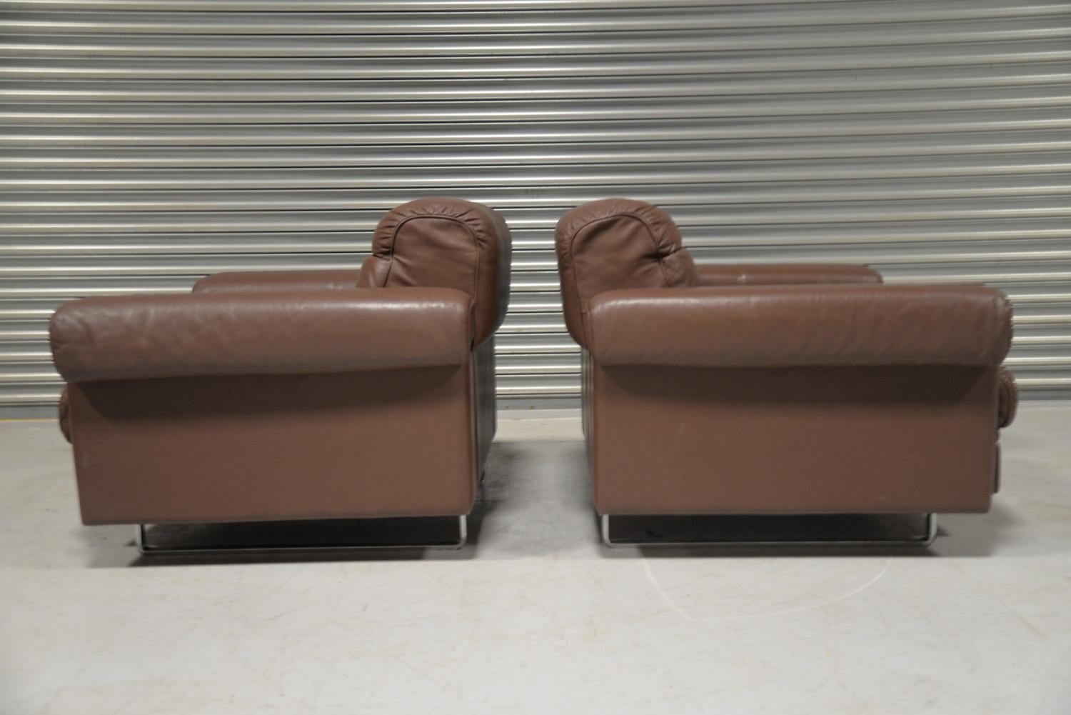 Swiss Pair of De Sede DS-P Leather Armchairs by Robert Haussmann, Switzerland, 1971 For Sale