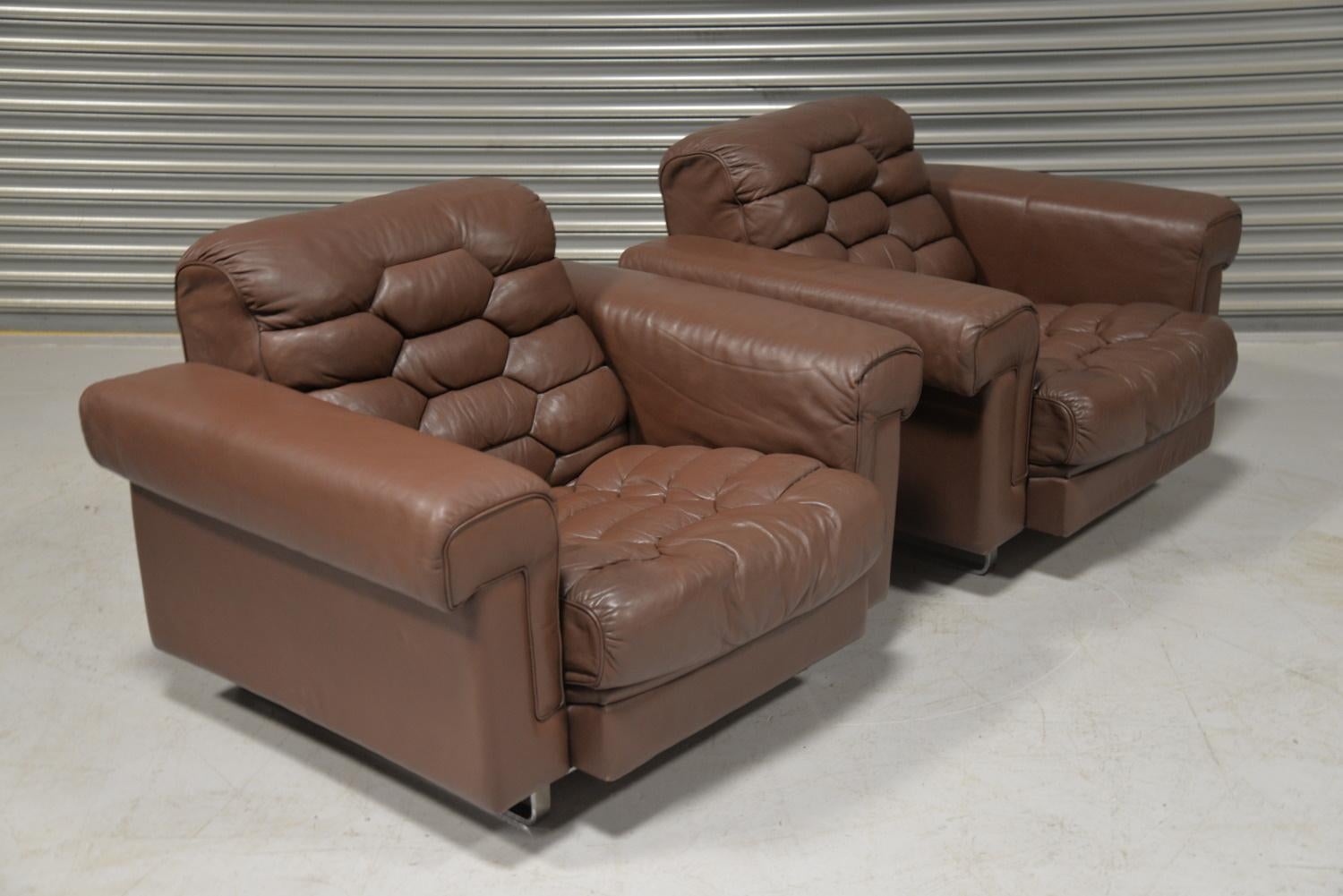 Mid-20th Century Pair of De Sede DS-P Leather Armchairs by Robert Haussmann, Switzerland, 1971 For Sale