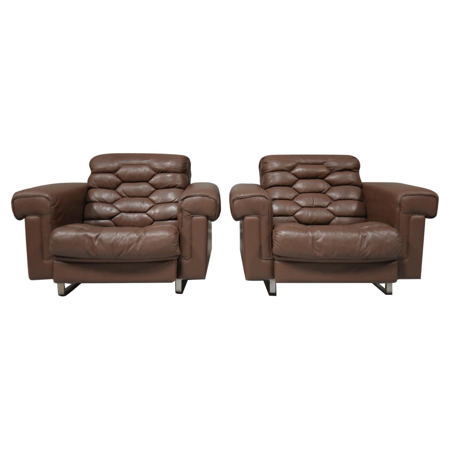 Pair of De Sede DS-P Leather Armchairs by Robert Haussmann, Switzerland, 1971 For Sale