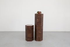 Pair of De Sede DS47 Leather Pedestals with Smoked Mirrored Tops