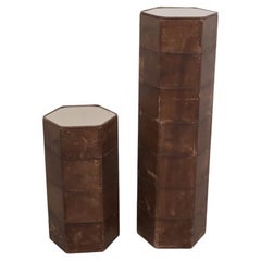 Pair of De Sede DS47 Leather Pedestals with Smoked Mirrored Tops