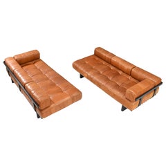 Paar De Sede DS80 Tagesbett Sofas aus cognacfarbenem braunem Leder in Cognacbraun - Schweiz, 1970er Jahre