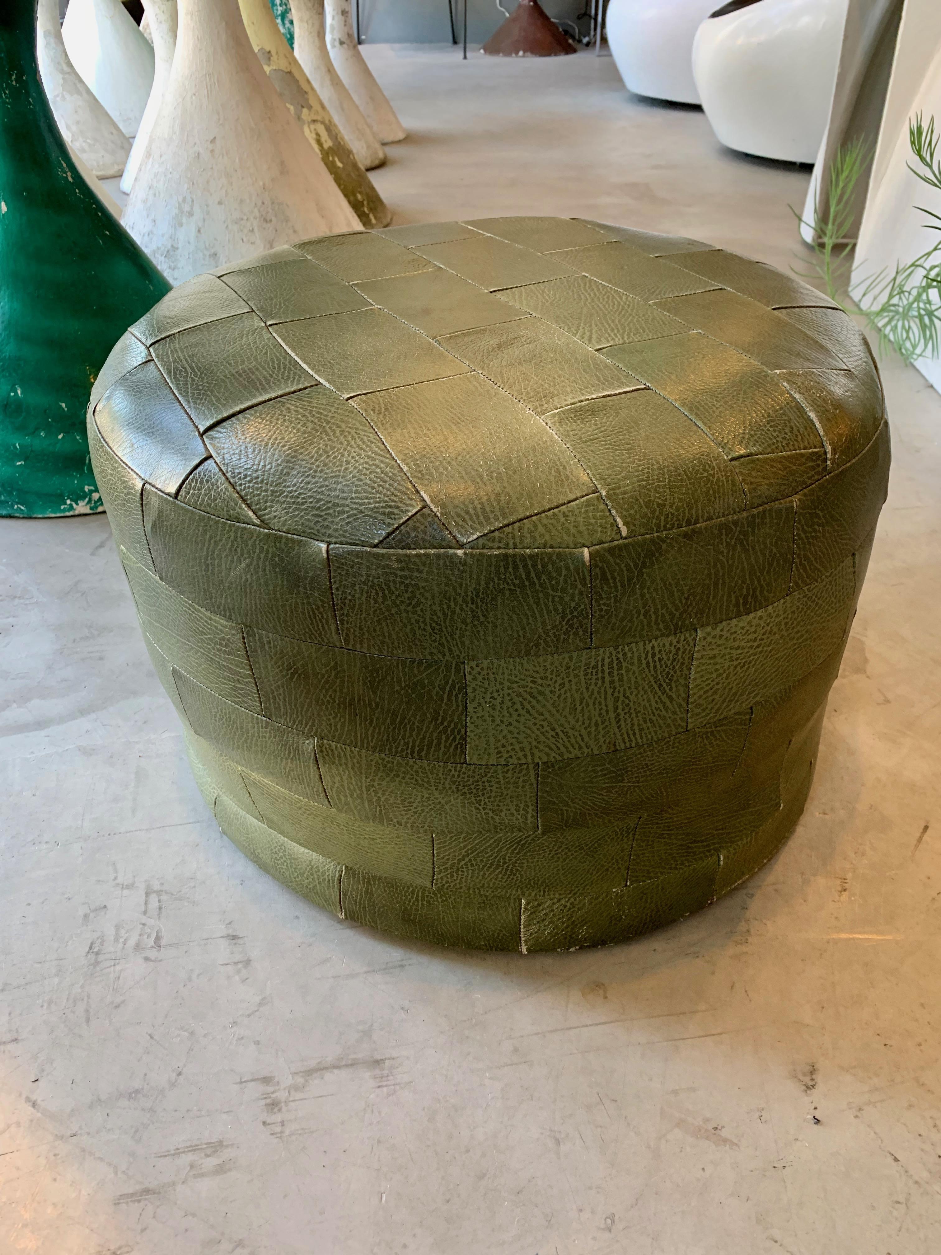 Pair of De Sede Olive Leather Patchwork Ottomans In Good Condition In Los Angeles, CA