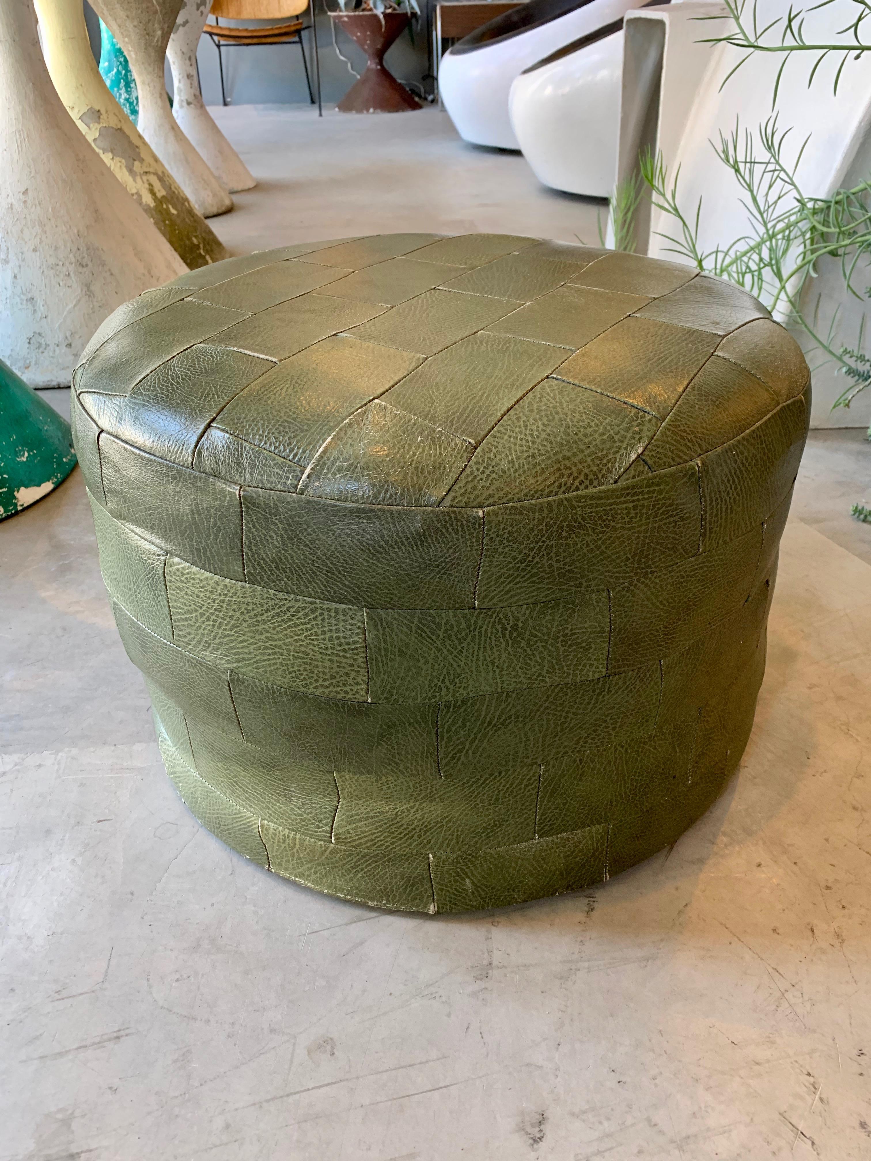 Late 20th Century Pair of De Sede Olive Leather Patchwork Ottomans
