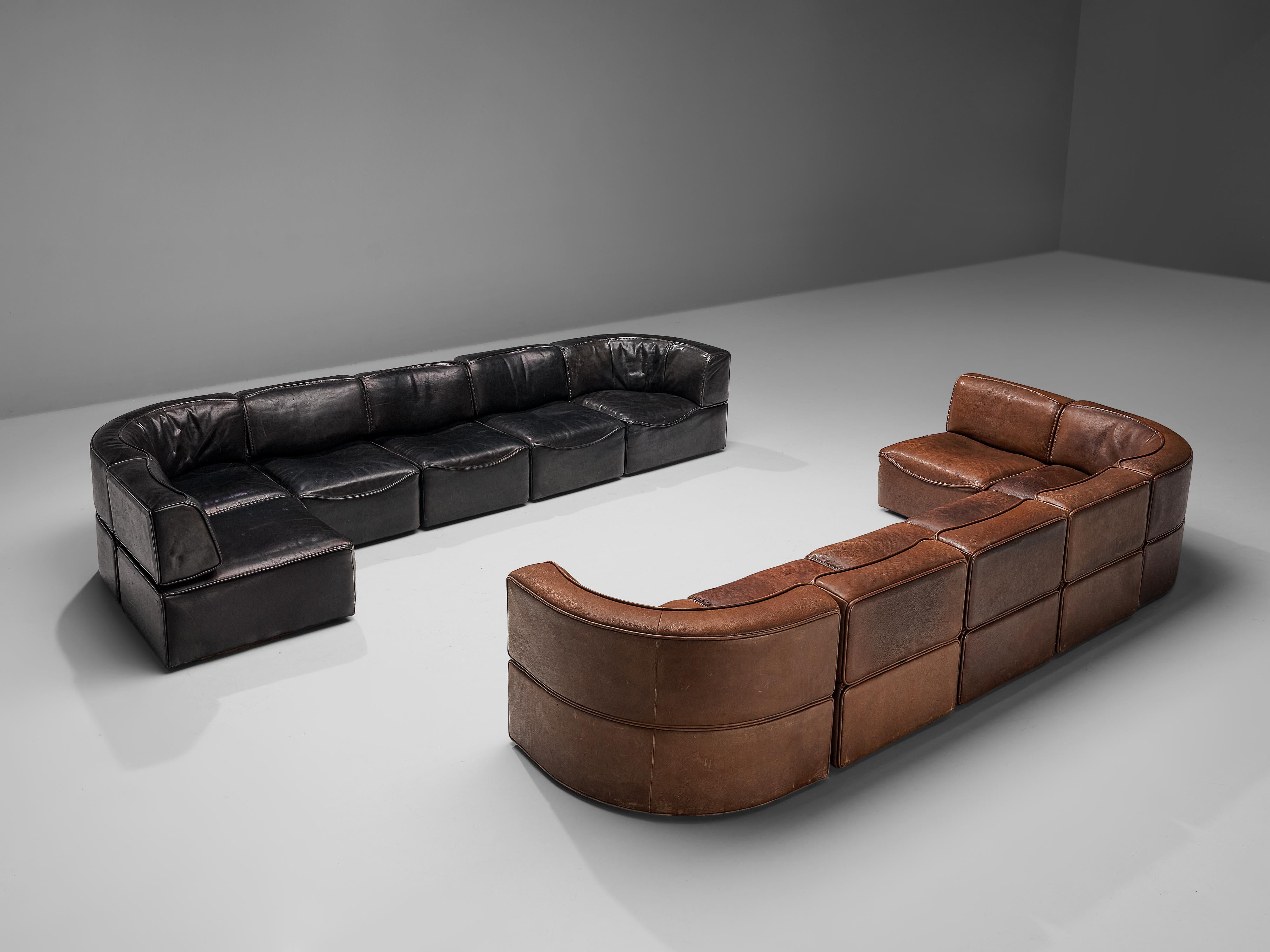 Pair of De Sede Sectional Sofas Model ‘DS15’ in Patinated Leather 4