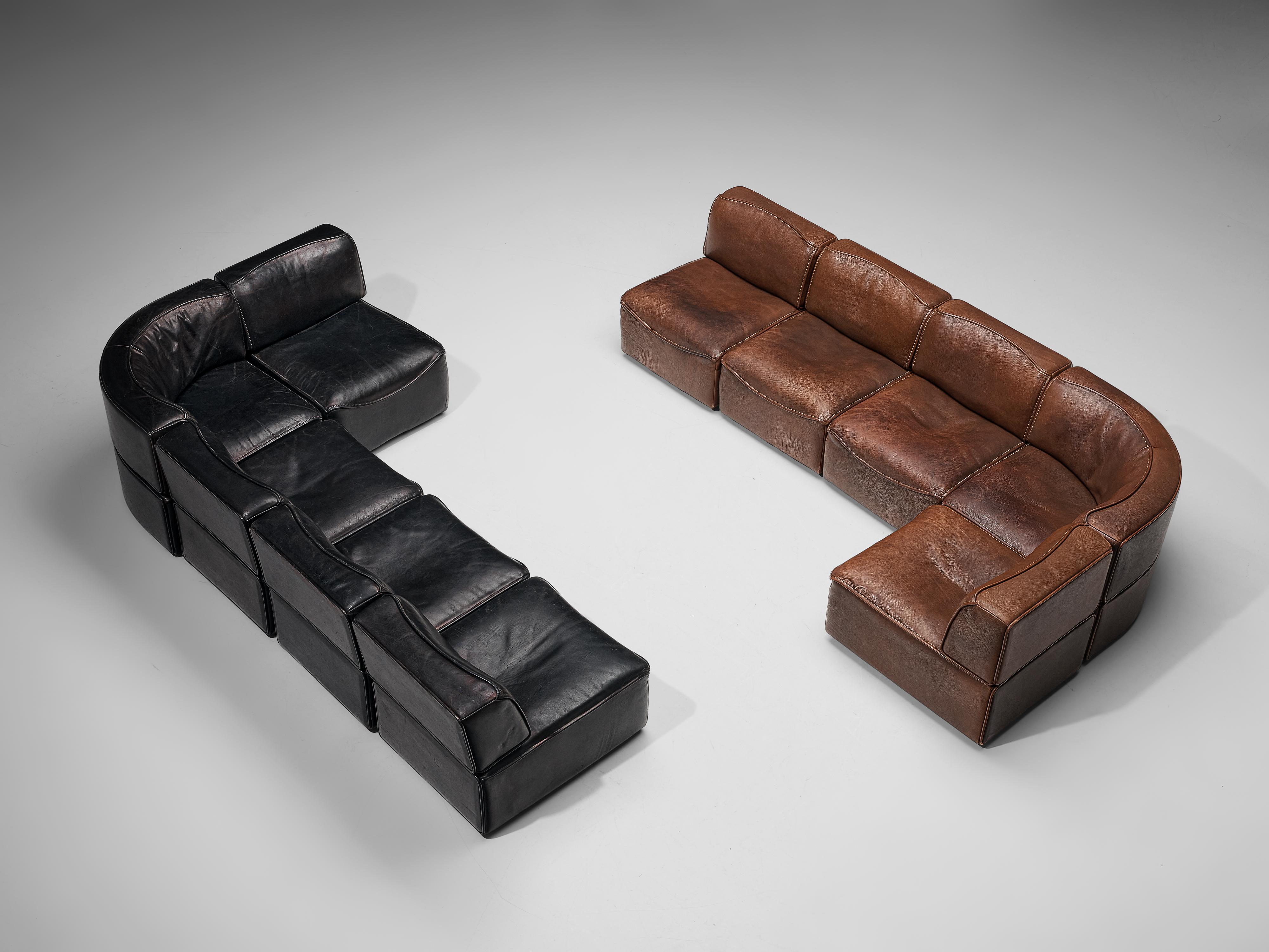 Pair of De Sede Sectional Sofas Model ‘DS15’ in Patinated Leather 6