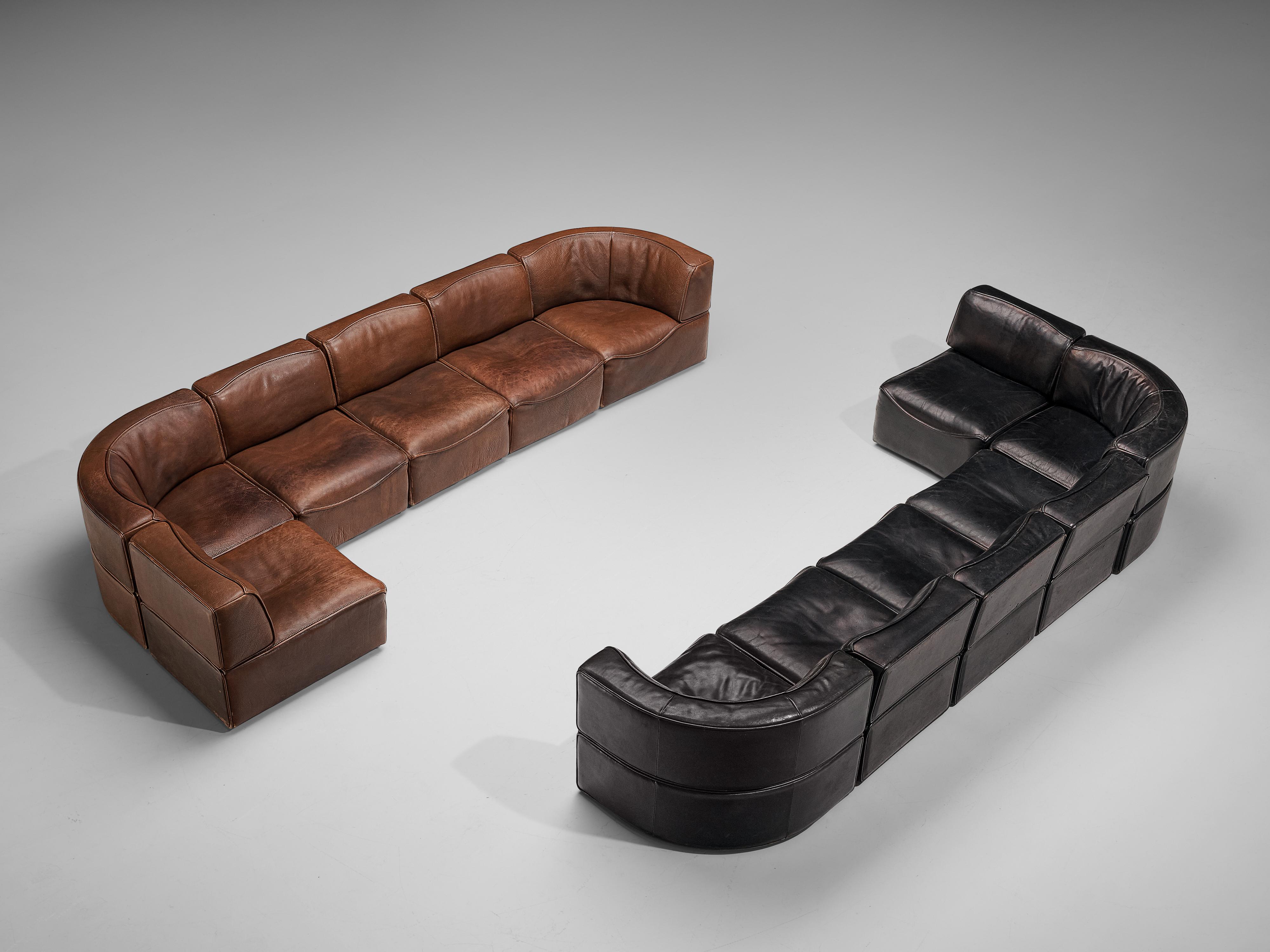 Pair of De Sede Sectional Sofas Model ‘DS15’ in Patinated Leather 9