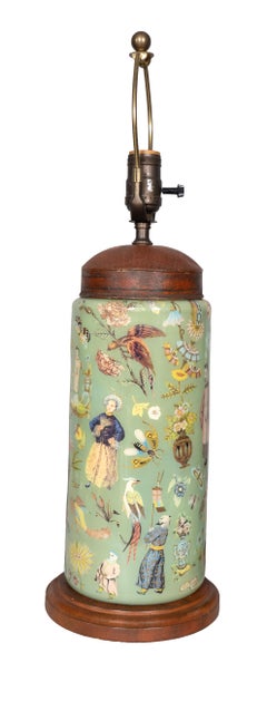 Pair of Decalcomania Glass Table Lamps