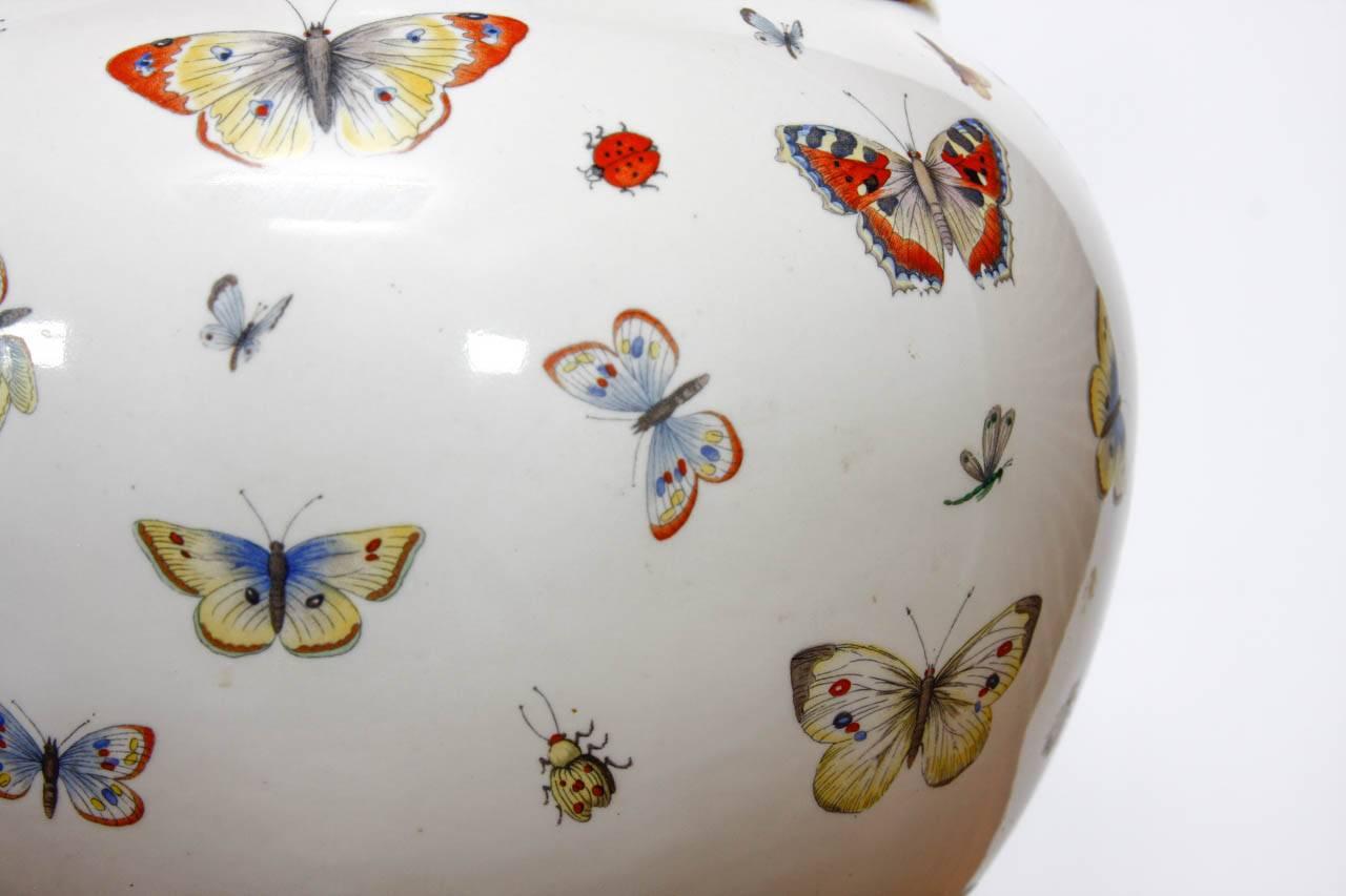 Pair of Decalcomania Style Butterfly Specimen Porcelain Table Lamps 2