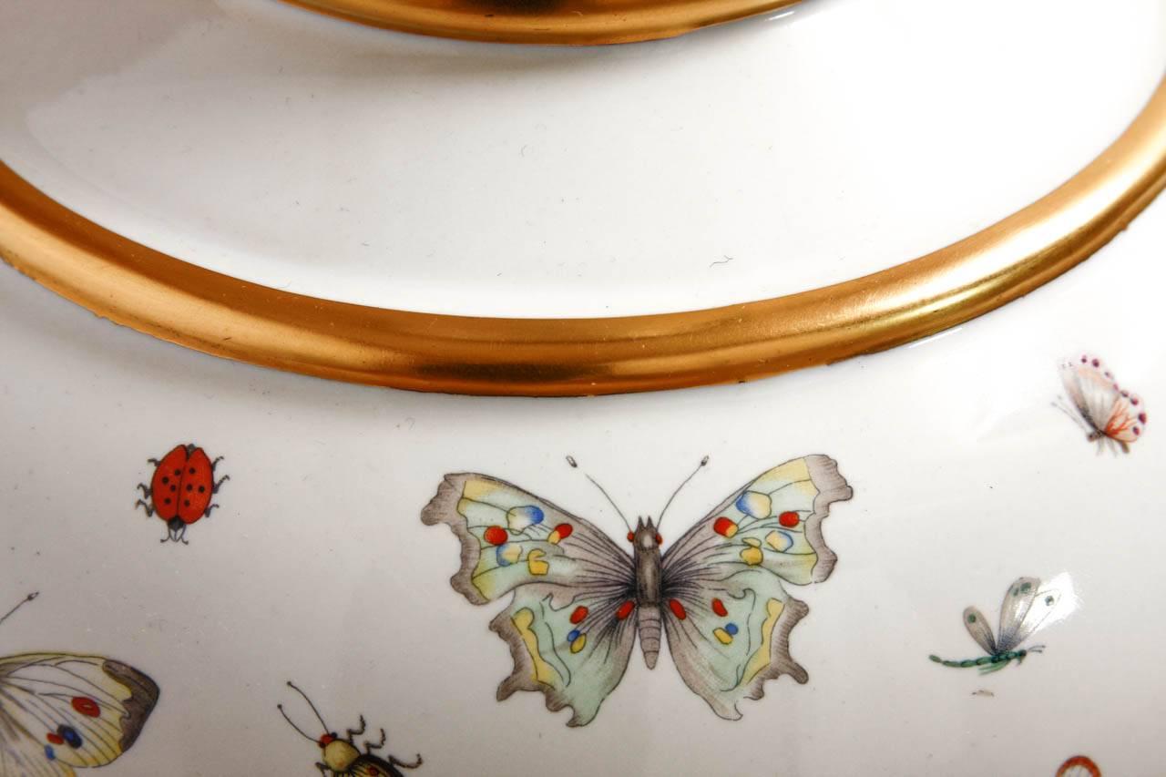 Pair of Decalcomania Style Butterfly Specimen Porcelain Table Lamps 4