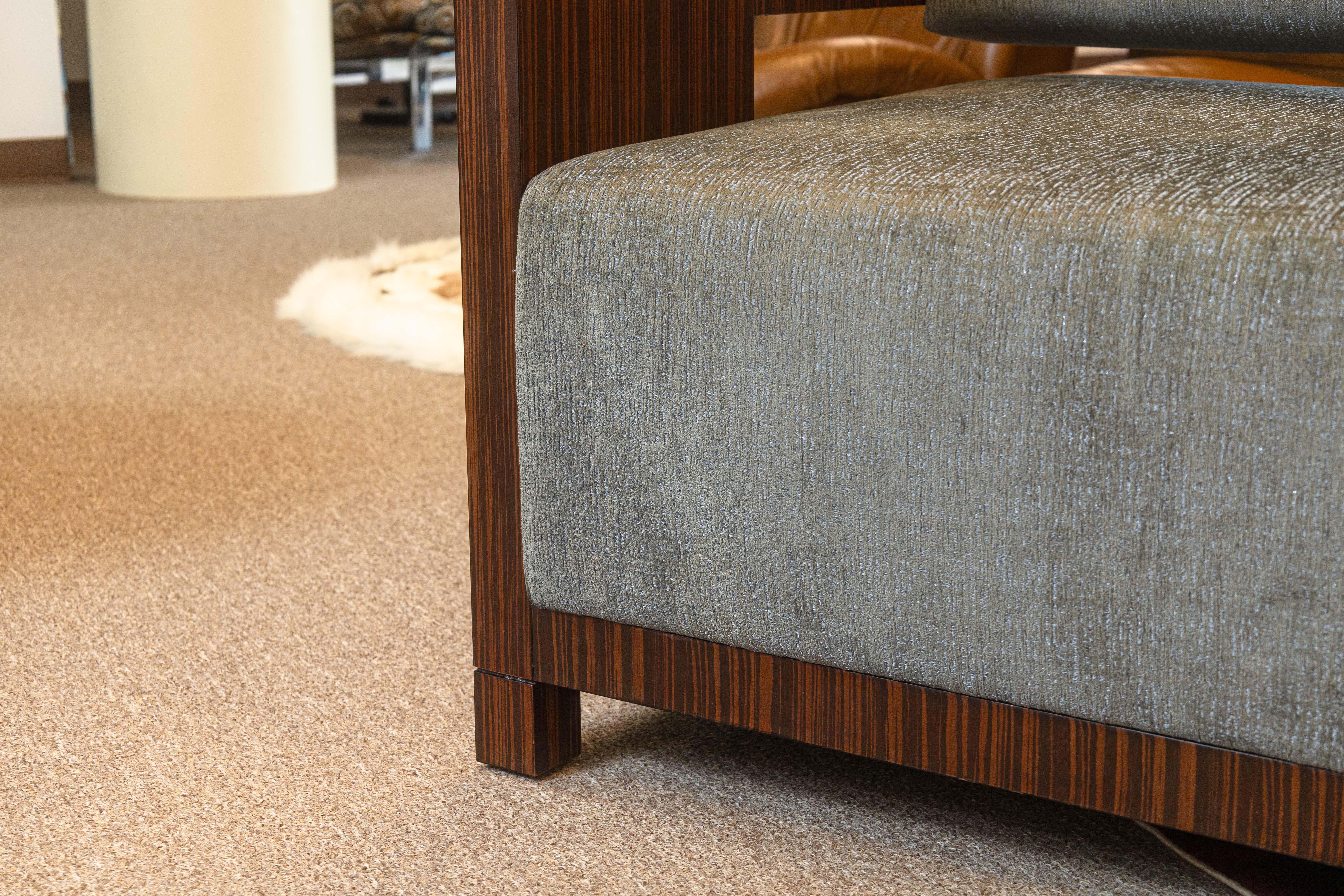 Pair of Decca Home Bolier Domicile Solid Walnut Encased Contemporary Cube Chairs For Sale 1