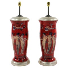 Pair of Declamania Lamps Depicting Pompeian Scenes