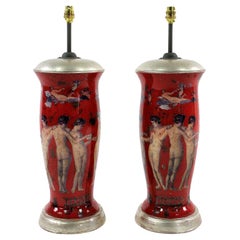 Pair of Declamania Lamps Depicting Pompeian Scenes