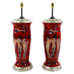 Pair of Declamania Lamps Depicting Pompeian Scenes