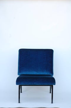 Pair of 'Déclive' Velvet and Blackened Steel Slipper Chairs by Design Frères