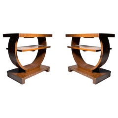Pair of Deco Circular End Shelf Tables attributed to Gilbert Rohde Pair of Deco Circular End Shelf Tables attributed to Gilbert Rohde