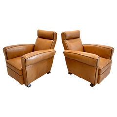 Pair of Deco Club Chairs in Leather