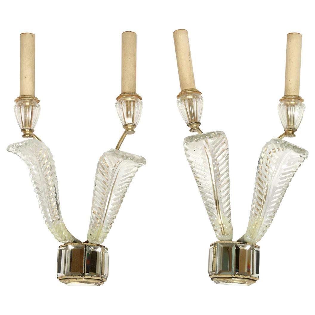 Pair of Deco Crystal Two Arm Jansen Style Sconces For Sale